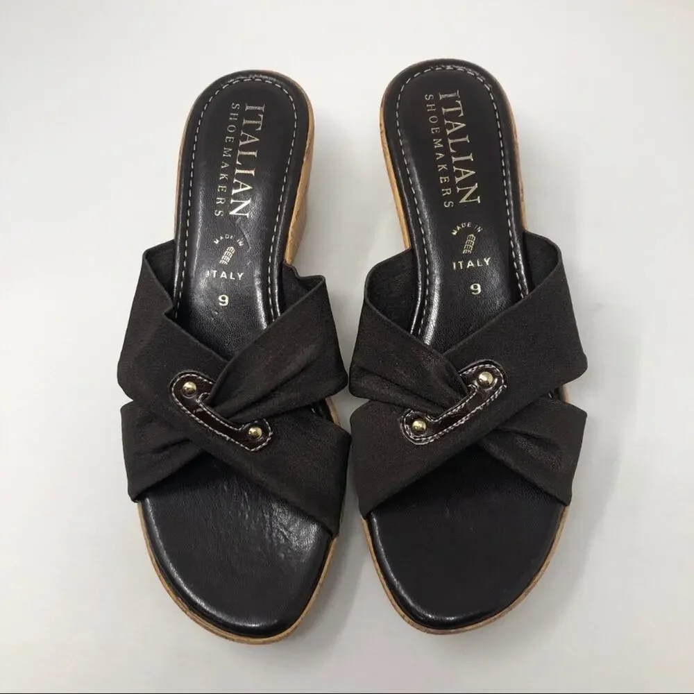 Brown Italian shoemaker wedges size 9